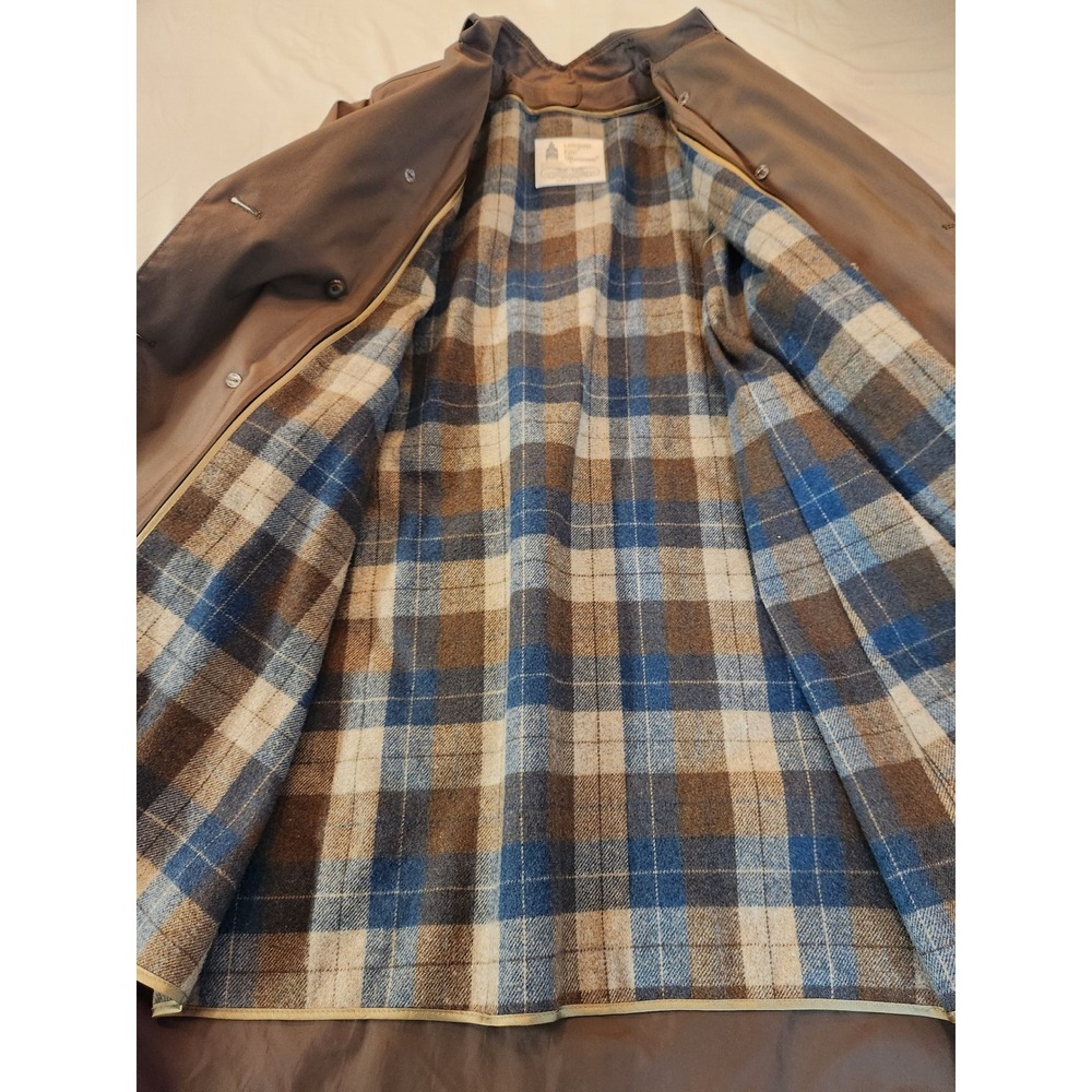 Vintage London Fog Womens Brown Trench Thick Coat Plaid Lined Double Breasted XL - Picture 5 of 11